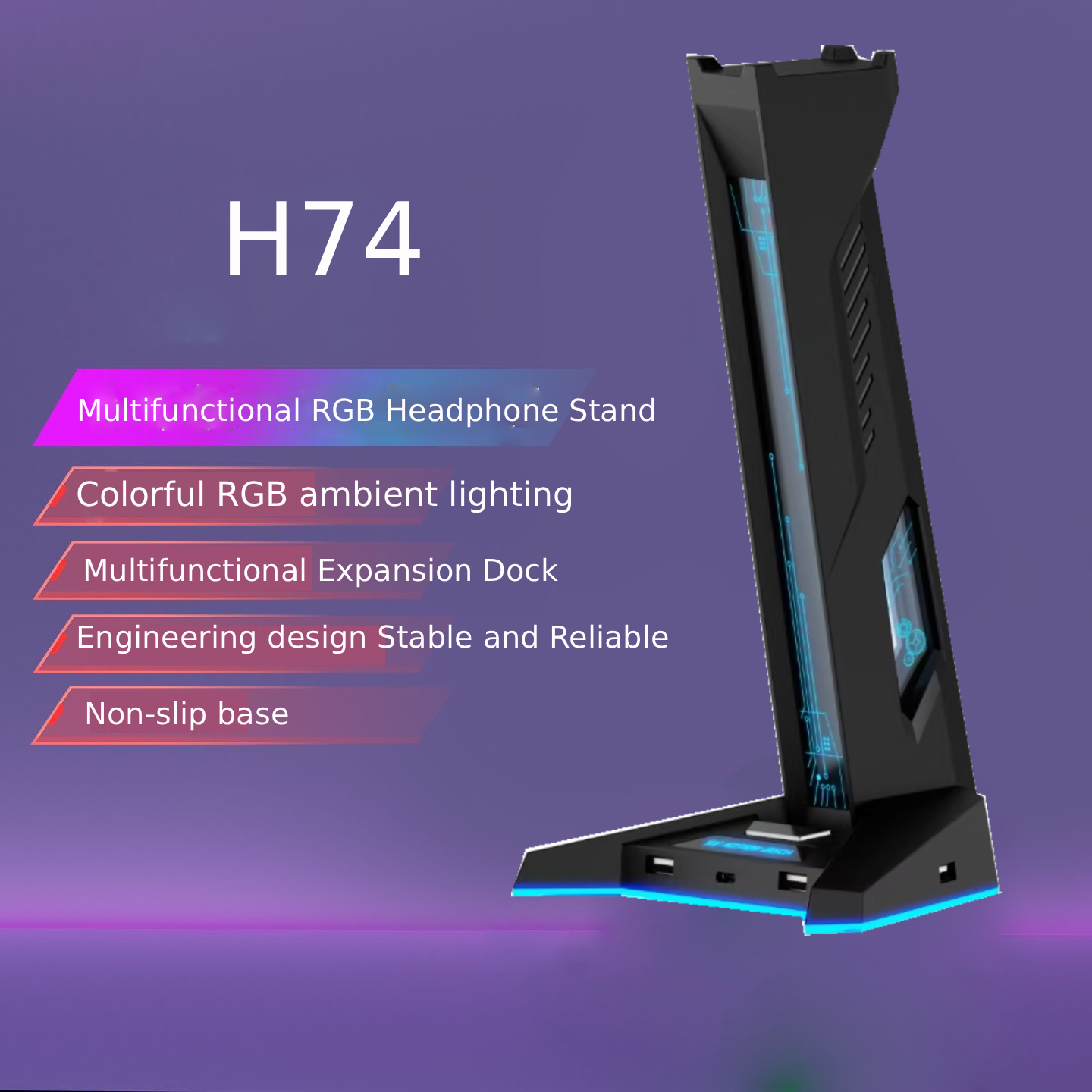 Esports Gaming Hub - H74 RGB Headphone Stand with USB