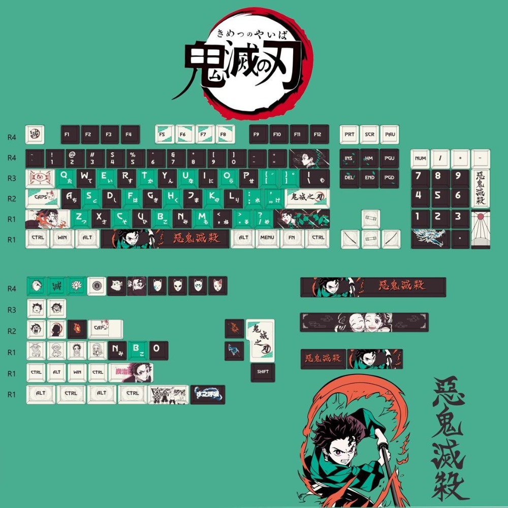 Keyboard Tenkeyless - Demon Slayer Keycaps Tanjiro Kamado PBT