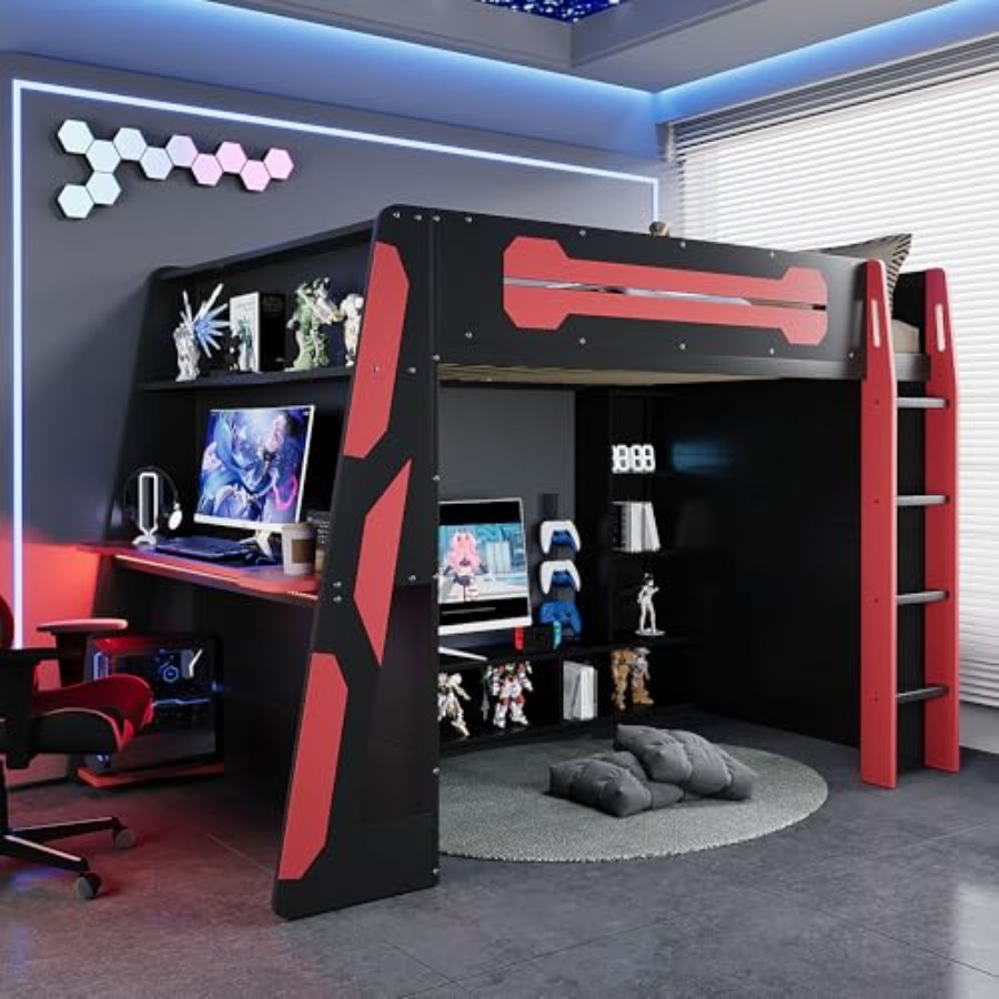 Full Size Wood Gaming Loft Bed – Esports Gaming Bed Bewertung und Preis
